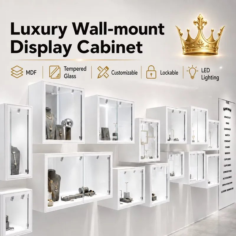 Jewelry And Watches Store - 맞춤형 흰색 벽걸이 LED 디스플레이 쇼케이스
