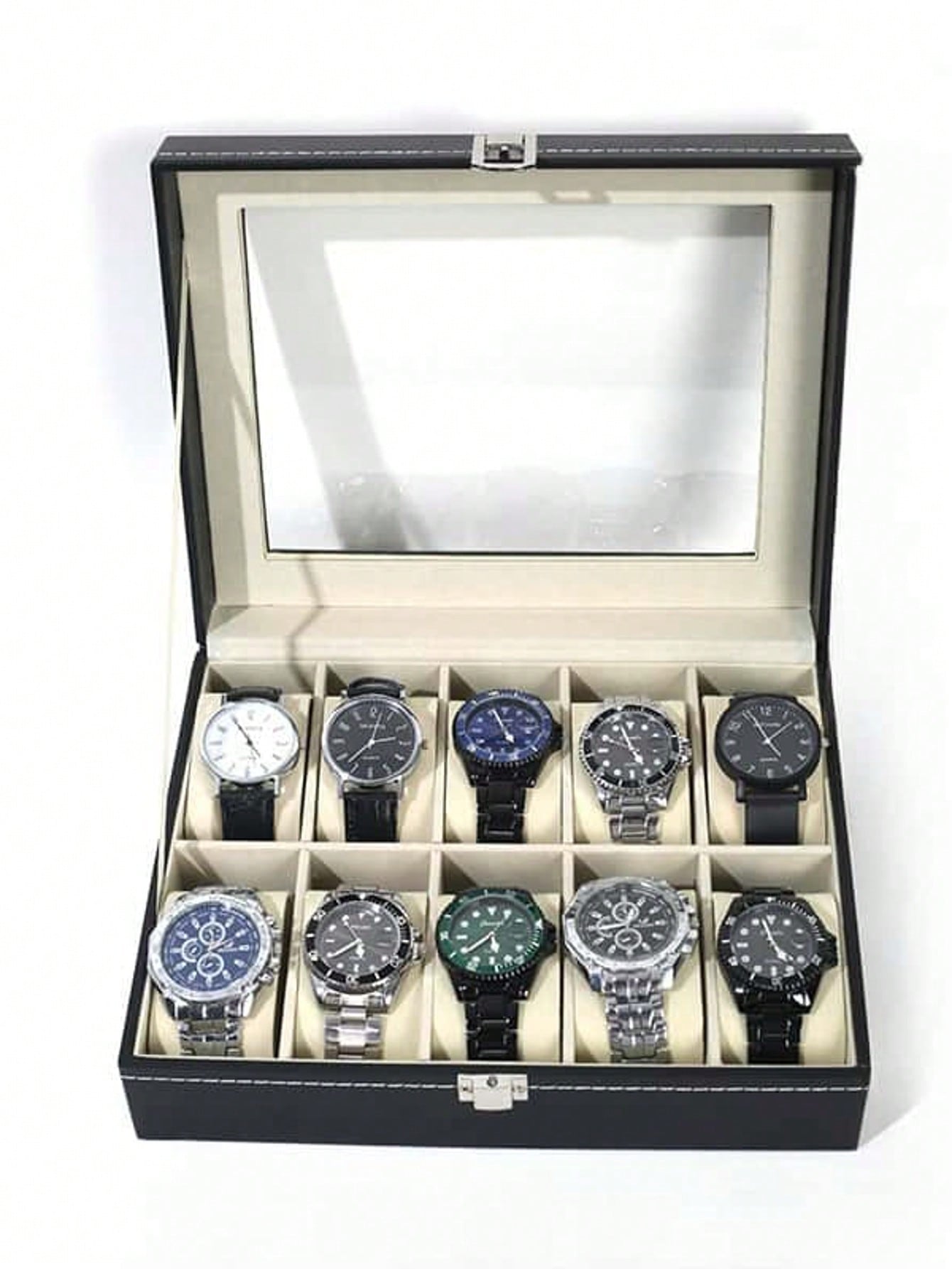 Jewelry Watches Box - 잠금장치가 있는 가죽 시계 상자, 대용량