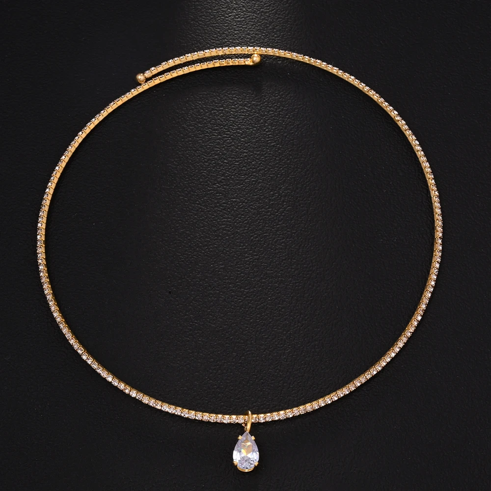 Crystal Choker Necklace - Stonefans 워터 드롭 펜던트 초커 목걸이