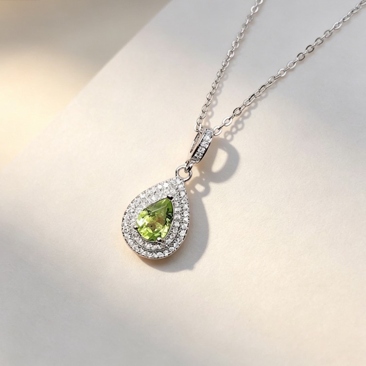 Crystal Choker Necklace - 1.4캐럿 천연 페리도트 925 스털링 실버