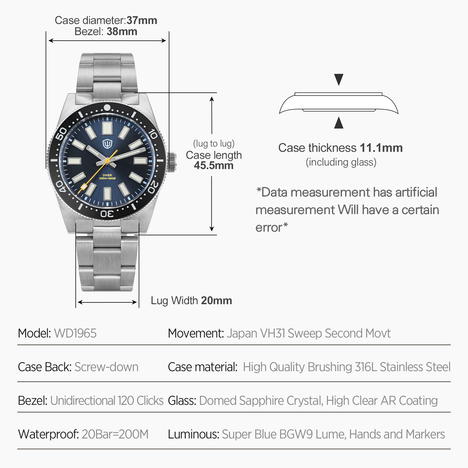 Watchdives 37Mm WD1965 V2 남성용  - Jewelry Watch 리뷰 및 가격