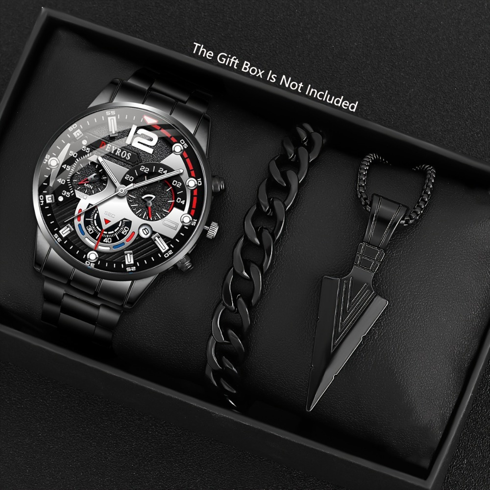 3 개/대 패션 남자 시계 블랙 합금 아날로그 남성 시 - Best Jewelry Watches For Men 리뷰 및 가격
