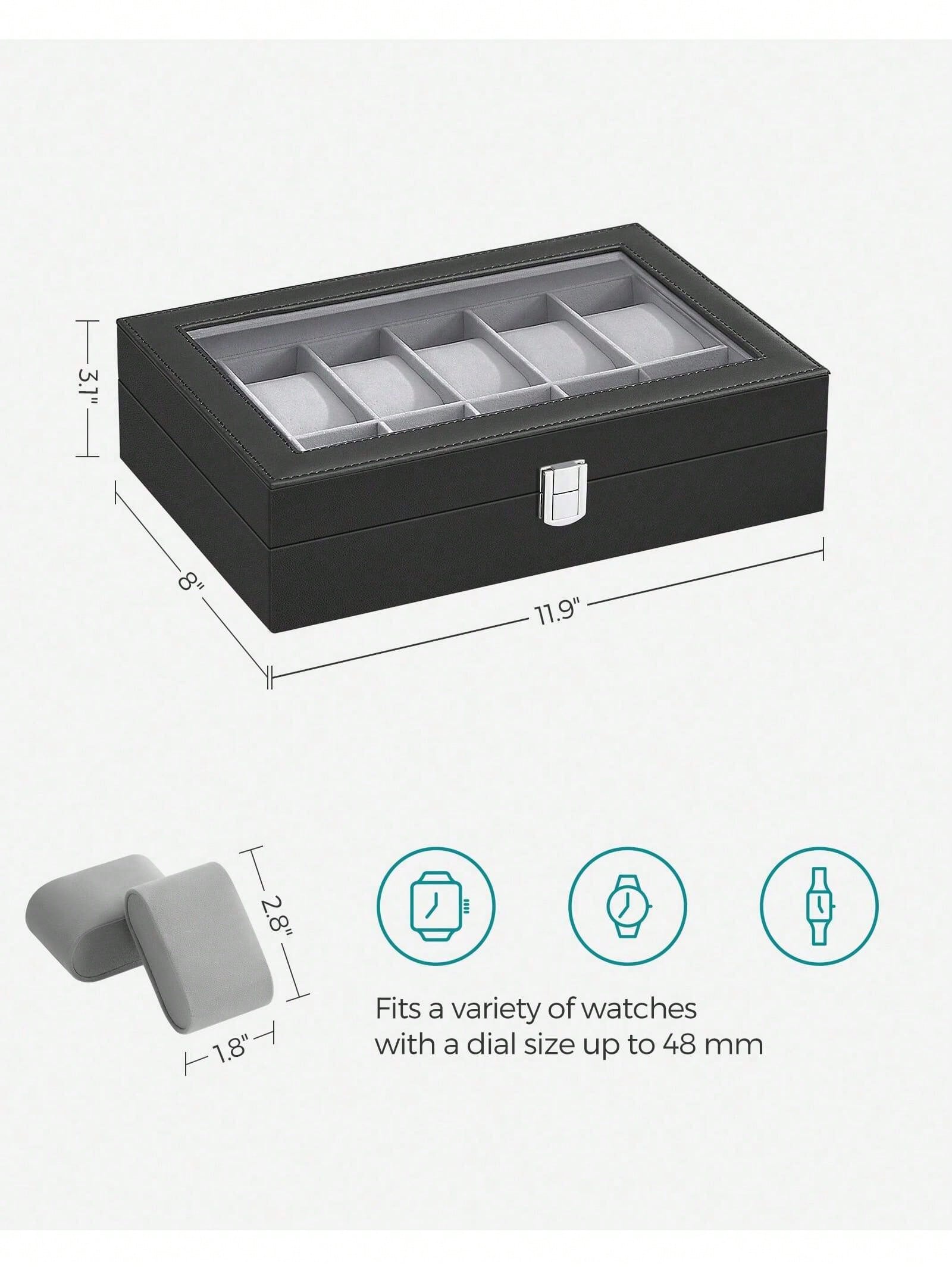 유리 뚜껑과 서랍이 있는 12슬롯 잠금식 시계 상자,  - Jewelry Watches Box 리뷰 및 가격