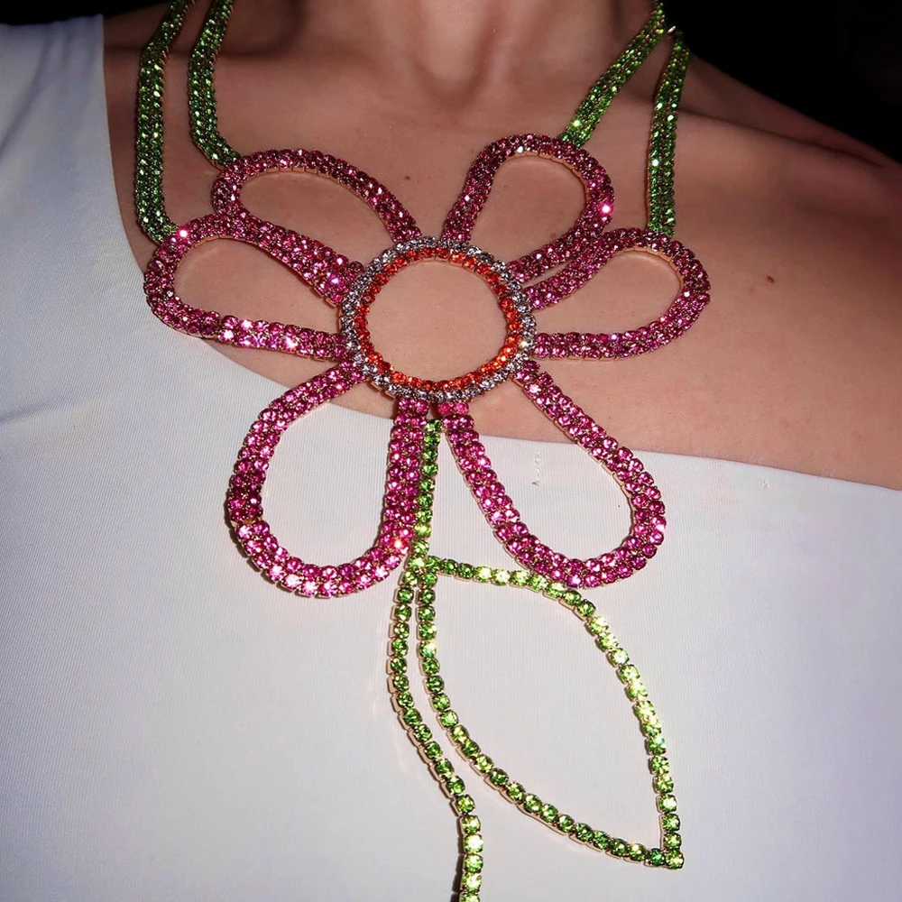 화려한 크리스탈 플라워 스테이트먼트 목걸이, 반짝이는  - Crystal Choker Necklace 리뷰 및 가격