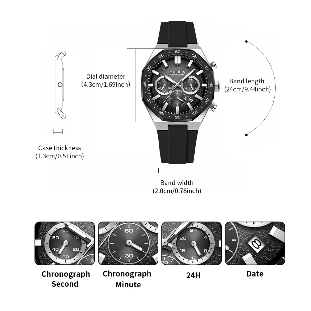 커렌 패션 캐주얼 남성 스포츠 시계 크로노그래프 실리콘 - Jewelry Watch 리뷰 및 가격